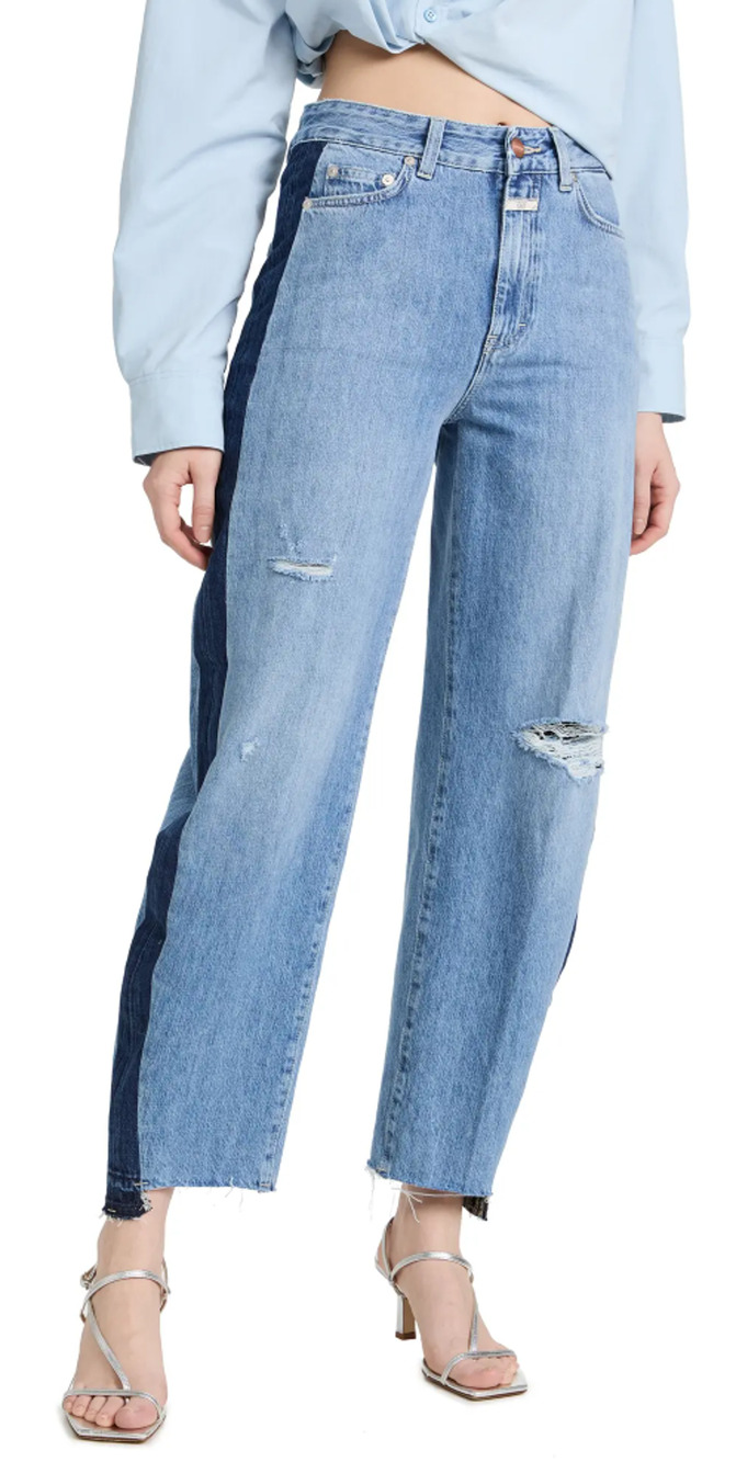 CLOSED ITALY Fayne High Waist Taper Contrast Patch Organic Jeans SSENSE 25 $385